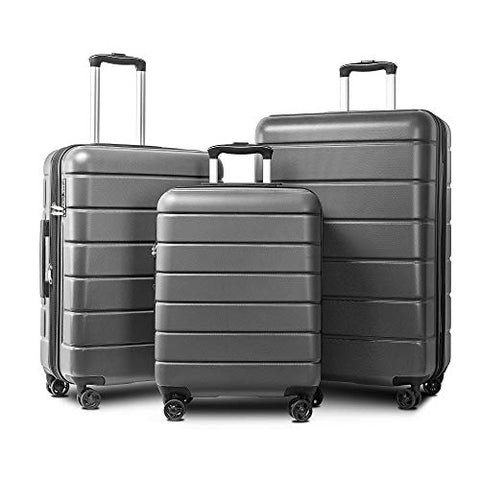 SSLine 3 Piece ABS Luggage Sets with Spinner Wheels,Expandable Suitcase Luggage Lightweight with TSA Lock,Hard Shell Spinner Carry On Suitcase (20 24 28 Inch) (Type-3, Gray)