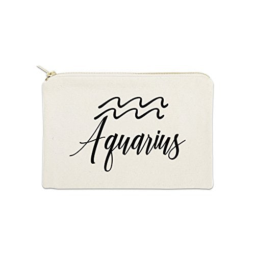 Aquarius Zodiac Sign 12 oz Cosmetic Makeup Cotton Canvas Bag - (Natural Canvas)