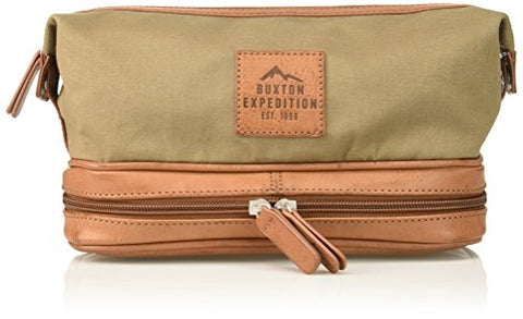 Buxton Men's Expedition Ii Huntington Gear Bottom Zip Canvas Travel Kit, Olive