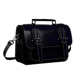 Damero Retro Genuine Leather Messenger Bag Women Crossbody Satchel Bag Briefcase (Black)