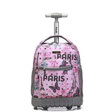Tilami Rolling Backpack 16 Inch School College Travel Carry-on Backpack Boys Girls, Pink Butterfly Paris