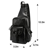 ABage Men's Sling Backpack Vintage Leather Chest Shoulder Bag Crossbody Pack Daypack, Black