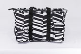7-Pocket Tote Bag With Zipper (Black and White Zig Zag)