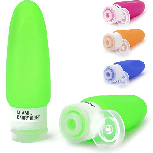 Miami CarryOn TSA Approved Food Grade Silicone Travel Bottle Pair, FDA Approved (Electric Green)