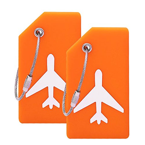 Silicone Luggage Tag With Name ID Card Perfect to Quickly Spot Luggage Suitcase (Plane 2Pcs Orange)