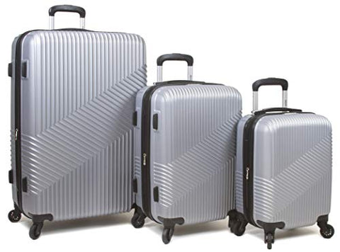Dejuno Troy ABS 3-Piece Hardside Spinner Luggage Set - Silver