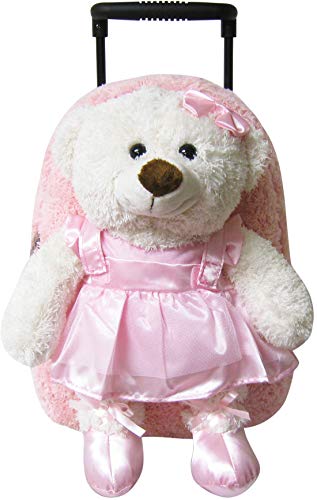 Kreative Kids Plush Rolling Backpack Ballet Bear, Pink