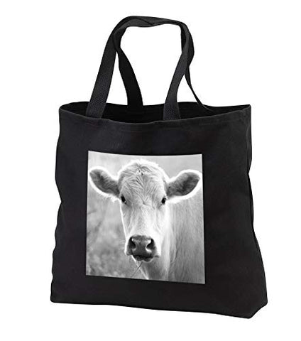 Stamp City - animal - Black and white photograph of a curious Charolais Cow in a field. - Tote Bags