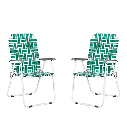 HomVent Patio Folding Web Chair Set, 2 Pack Folding Camping Chair Beach Chair, Portable Web Chair Patio Pool Beach Lawn Chair for Indoor/Outdoor (Light Green)