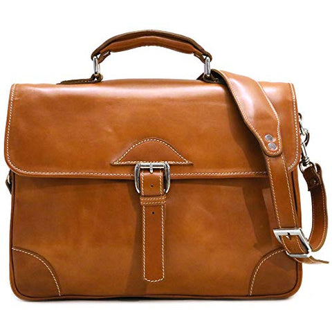 Floto Cortona Roller Buckle Briefcase Messenger Bag in Brown Tempesti Leather
