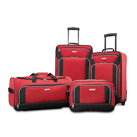 American Tourister Fieldbrook Xlt 4Pc Set (Bb/Wh Dfl/21/25 Upright), Red/Black