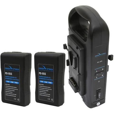 IndiPRO Two 95Wh Compact V-Mount Lithium-Ion Batteries with Dual Battery Charger Kit