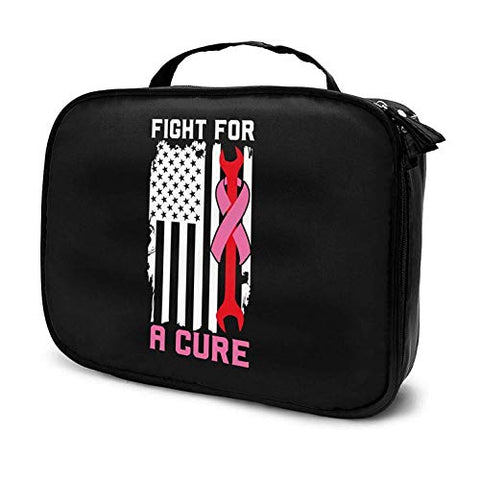 Fight For A Cure Mechanic US Flag Cosmetic Bag Cute Makeup Travel Case Toiletry Bag Zipper Makeup Pouch Purse Travel Storage Organizer