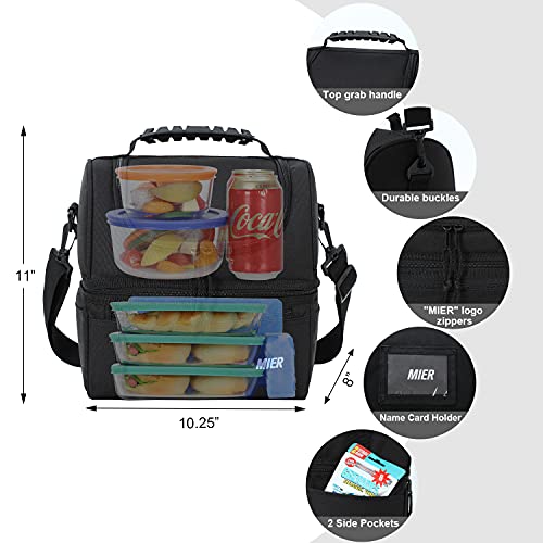 MIER Large Insulated Lunch Bag Cooler Tote Dual Compartment, Black