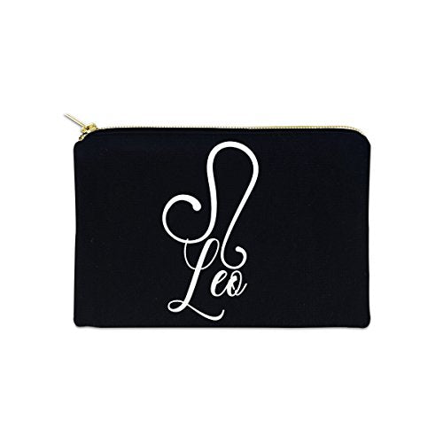 Leo Zodiac Sign 12 oz Cosmetic Makeup Cotton Canvas Bag - (Black Canvas)
