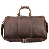 Polare Men'S 20'' Retro Real Leather Weekender Duffel Overnight Bag Carry On Luggage