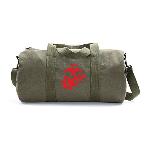 U.S. Marine Corps Semper Fidelis Army Sport Heavyweight Canvas Duffel Bag in Olive & Red, Large