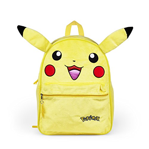 Pokemon Big Boys Plush Pikachu 16" Backpack With Wired Ears, Yellow - Back To School, Anime