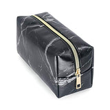 Leather Marble Makeup Bag Portable Waterproof Cosmetic Bags for Women Brushes Bag Pouch Organizer Toiletry Bag (Black)