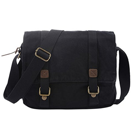 Abage Men's Canvas Messenger Bag Small Vintage Military Satchel Bag Crossbody Bag, Black