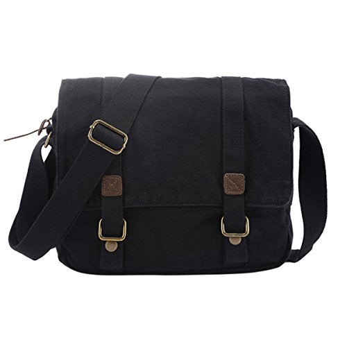 Abage Men's Canvas Messenger Bag Small Vintage Military Satchel Bag Crossbody Bag, Black
