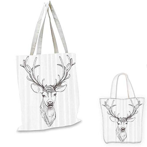 Antlers canvas messenger bag Sketch of Deer Head Illustration Style Black and White Monochromic