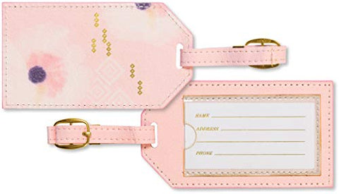 C.R. Gibson Women's White, Pink, and Gold Leatherette Luggage Tag, 2.5" W X 4.25" L