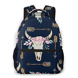Casual Backpack,Cow Watercolor Deer Western Antlers Skul,Business Daypack Schoolbag For Men Women Teen