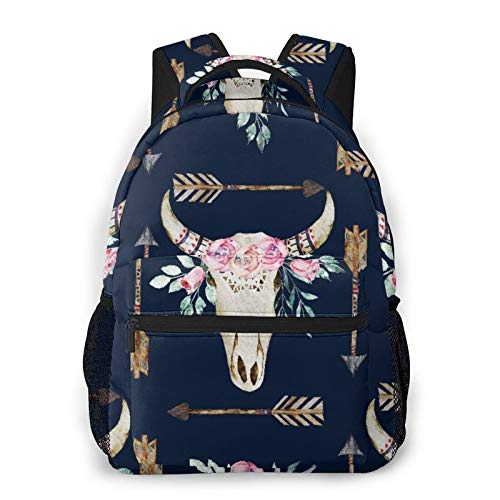 Casual Backpack,Cow Watercolor Deer Western Antlers Skul,Business Daypack Schoolbag For Men Women Teen