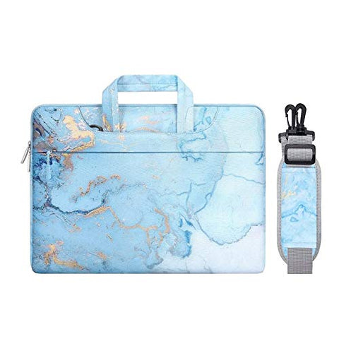 MOSISO Laptop Shoulder Bag Compatible with MacBook Pro/Air 13 inch, 13-13.3 inch Notebook Computer, Polyester Watercolor Marble Carrying Briefcase Sleeve, Turquoise