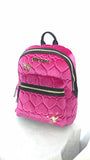 New! Betsey Johnson Fuchsia Velvet Quilted Hearts Backpack