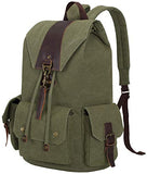 Canvas Vintage Backpack Leather Casual Men Women Laptop Travel Rucksack (Army green-B)