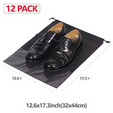 12PCS Travel Shoe Bags Non-Woven Storage with Rope for Men and Women Large Shoes Pouch Packing Organizers, Black