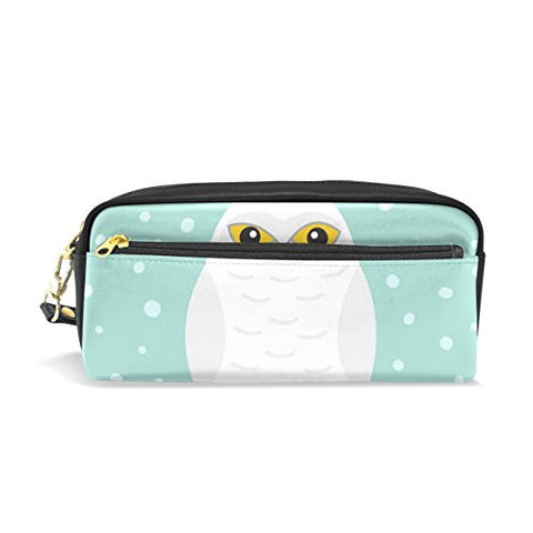 Colourlife White Snow Owl Pu Leather Pencil Case Holder Pouch Makeup Bags For Boys Girls Adults