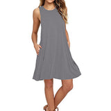 ♡QueenBB♡ Women's Sleeveless Pockets Casual Swing T-Shirt Short Dresses