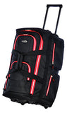 Olympia 22" 8 Pocket Rolling Duffel, Black+Red, One Size
