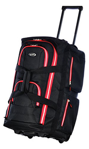 Olympia 22" 8 Pocket Rolling Duffel, Black+Red, One Size
