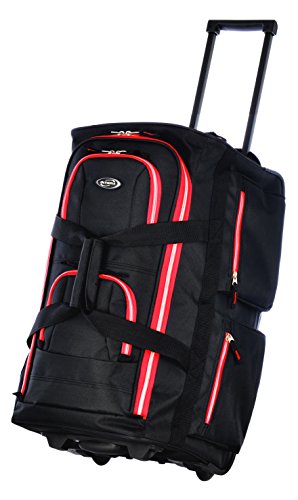 Olympia 22" 8 Pocket Rolling Duffel, Black+Red, One Size