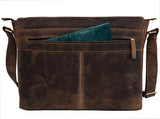 18" Leather Messenger Bag Vintage Buffalo Satchel Laptop Briefcase Unisex Computer Bags for Men