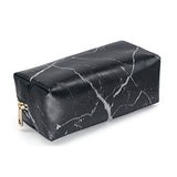 Leather Marble Makeup Bag Portable Waterproof Cosmetic Bags for Women Brushes Bag Pouch Organizer Toiletry Bag (Black)