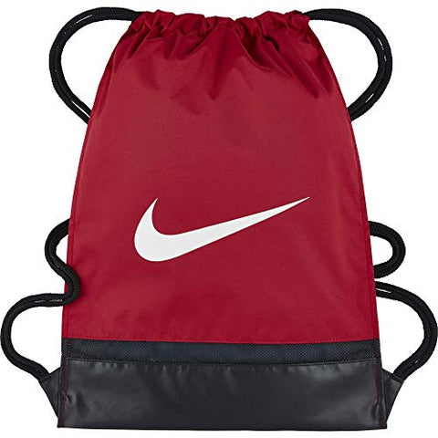 Nike Brasilia Training Gymsack, Drawstring Backpack with Zippered Sides, Water-Resistant Bag, University Red/Black/White