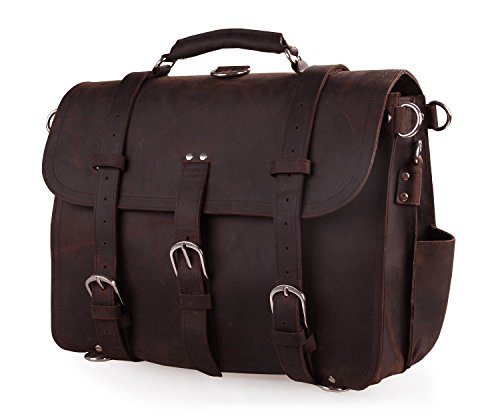 Polare Men'S Full Grain Leather 16'' Briefcase Shoulder Messenger Bag Fit 15.6'' Laptop