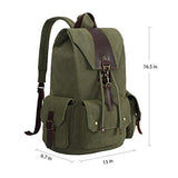Canvas Vintage Backpack Leather Casual Men Women Laptop Travel Rucksack (Army green-B)