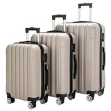3 Pieces ABS Luggage Sets Trolley Case, Large Capacity Multifunctional Traveling Suitcase Hardshell with Spinner Wheel and Coded Lock, 20" & 24" & 28" (Champagne)