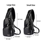 Seoky Rop Men's Leather Sling Bag Chest Crossbody Shoulder Bag with USB Charging Port Black