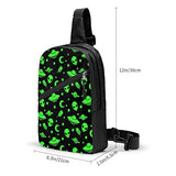 NiYoung Men Women Sling Bag Crossbody Backpack, Green Alien Moon Spaceships Planet Black Casual Daypack with Adjustable Strap for Outdoor Cycling Hiking Travel