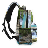 Double Shoulder Casual Backpack,Waterfall Landscape Nature Scenery Exotic Tre,Lightweight Durable Rucksack Business Travel Sports Schoolbag Daypack for Men Women Adult Teens