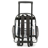 Rolling Clear Backpack Heavy Duty Bookbag Quality See Through Workbag Travel Daypack Transparent