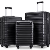3 Piece Set Luggage Spinner Hardshell Lightweight Durable Suitcase TSA Lock, Women Men Teens Home Outdoor School Travel Carry on Luggage Sets, 20/24/28 inch Black