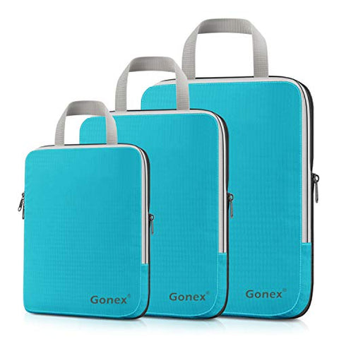 Compression Packing Cubes, Gonex Travel Organizers Upgraded 3PCS L+M+S(Blue)